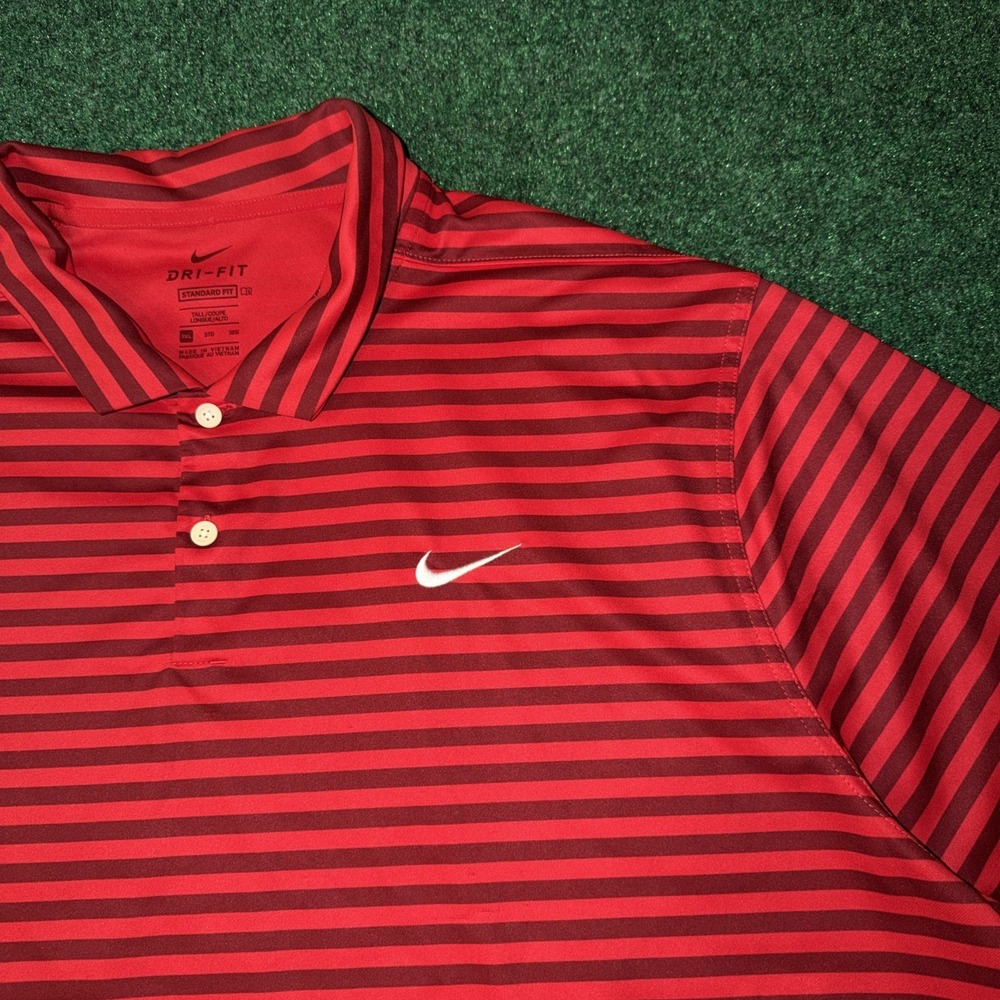 Mens Nike Dri-Fit Polo Shirt Standard Fit Size 2XL Red & Burgundy Striped Golf